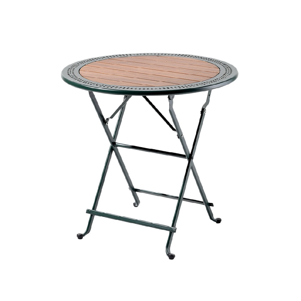 Round Folding Table with Metal Frame and Wooden Top